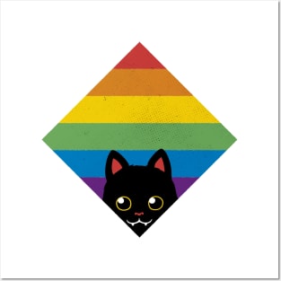 Peeking Cat Rainbow Pride Square Flag by Tobe Fonseca Posters and Art